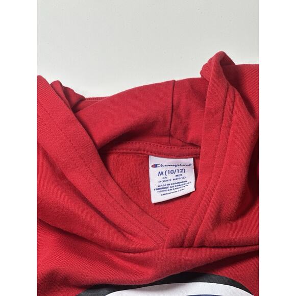 Champion Hoodie Youth Medium (10/12) Red Pullover Sweatshirt Big C Logo Fleece - Picture 3 of 6